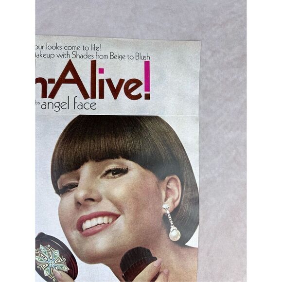 Vintage 1965 Brush-Alive by Angel Face Print Ad Makeup Beauty Mod MCM Retro - Picture 4 of 6